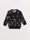 Crew Neck Long Sleeve New Year Themed Baby Boy Tricot Sweater